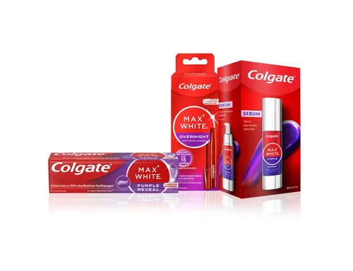 Colgate Max White Midnight Magic Zahnbleaching-Kit 3-teilig - Optimale Zahnaufhellung für ein strahlendes Lächeln. Das Set vereint Zahnpasta, Serum und Overnight Pen für eine hocheffektive, dreistufige Routine zur optischen Farbkorrektur und Pflege.