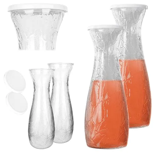 KADAX Glaskaraffe 1L mit Deckel, 2 Stück, leere Karaffe zum Befüllen für Wasser, Saft, Eistee oder Limonade, Wasserkaraffe aus Glas, Saftkaraffe, Weinkaraffe