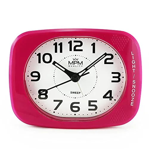 MPM Quality Design Kunststoff Wecker, Alarm Clock, Pink, Modern, Analog, aufsteigender Alarm, Snooze, Schlummerfuntion, LED Nachtlicht, Tisch Dekoration für Home, Wohnzimmer, Schlafzimmer, Büro