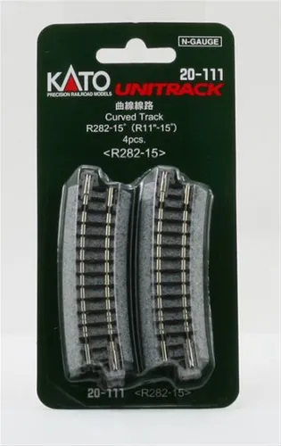 KATO Gleise-Set 7078102 - N Kato Unitrack gebogenes Gleis 15, 282 mm, 4 Stück für kreative Modelleisenbahnprojekte