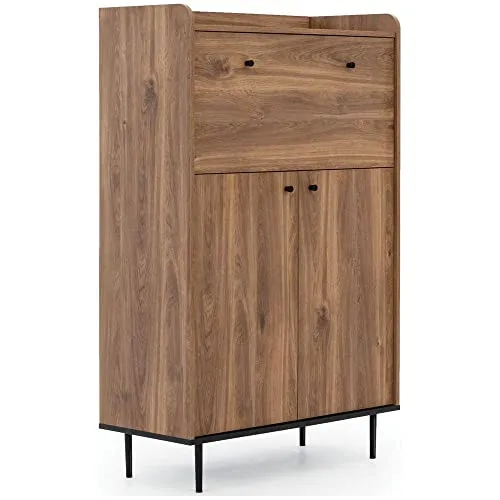 Lomadox Barschrank in Eiche Nb. - Kühlschrank im modernen Vintage Design mit Soft-Close Türen und ABS-Kantenschutz, ideal für stilvolle Wohnzimmer.