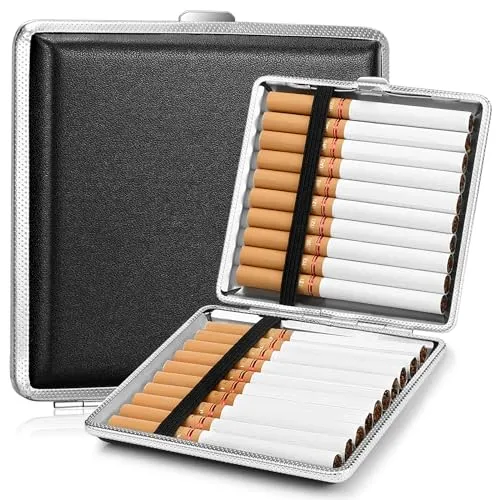 Royouzi 2 Stück Zigarettenetui aus Leder und Metall, PU Zigarettenschachtel | Für 20 Zigaretten, Edelstahl Zigarettencase Zigarettenbox 10*10*2 cm für Hosentaschen und Hemdtaschen