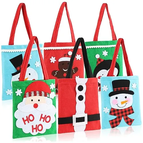 com-four® 6x Geschenkbeutel für Weihnachten - Geschenktasche für Nikolaus und Advent - Geschenktüte mit Henkeln - Filzbeutel mit Weihnachtsmotiven 24 x 20 cm
