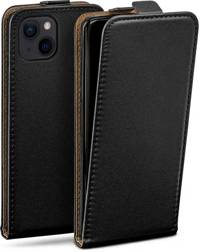 moex Handyhülle für iPhone 14 Plus Hülle Klappbar Flip Case Schwarz 6,7 Zoll, 360 Grad Schutz Handytasche Leder Optik PU Lederhülle Cover Klapphülle