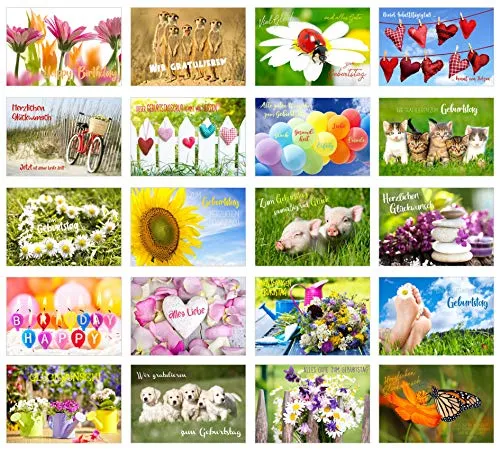 Edition Seidel Set 20 exklusive Premium Geburtstagskarten mit Umschlag. Glückwunschkarte Grusskarte zum Geburtstag. Geburtstagskarte Mann Frau Karten Billet Happy Birthday (SW02) (Set 4)