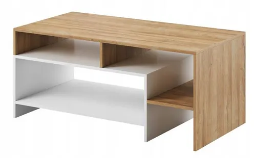 Couchtisch ALVA mit Ablagen – Wohnzimmertisch Weiß / Eiche