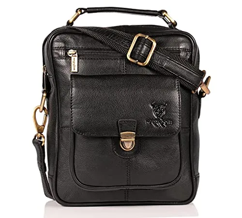 MATADOR Echt Leder Herren Umhängetasche Damen Schultertasche Schwarz Ledertasche Hochwertige Henkeltasche Arbeittasche