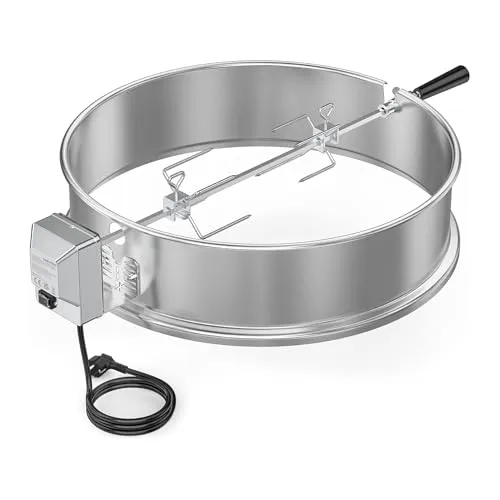 onlyfire 57CM Universal Edelstahl Drehspieß mit Motor Grillspieß-Aufsatz Set für Kugelgrill, Rotisserie, Holzkohle Grill, passt Weber 2290 und andere Modelle