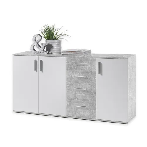 Stella Trading BOBBY Kommode in Beton-Optik - Kommode & Sideboard mit modernem Design und viel Stauraum, ideal für Wohnzimmer, Flur oder Schlafzimmer. Einfache Montage und verschiedene Farbvarianten verfügbar.