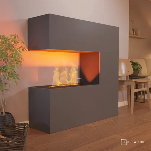 GLOW FIRE Elektrokamin 'Schiller' | Wasserdampf Kamin in grau als Raumteiler - Stylischer Elektrokamin mit realistischer Flammenoptik für ein gemütliches Ambiente. Flüsterleise und energieeffizient dank Opti-Myst Technologie. Einfache Montage und Bedienung mit Fernbedienung.