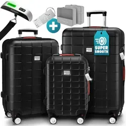 Hartschalenkoffer-Set Exopack 3-tlg Schwarz - 3-teiliges Koffer-Set aus schlagfestem ABS-Kunststoff mit TSA-Zahlenschloss, ideal für stressfreies Reisen. Ergonomische Teleskopgriffe und 360° drehbare Rollen sorgen für hohen Komfort.