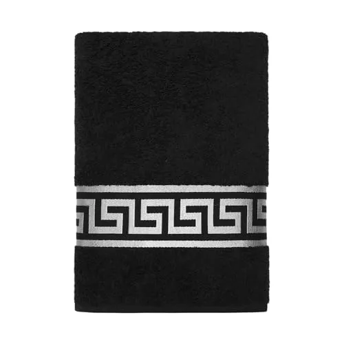 Belle Arti Mäander Löwe Luxus Handtücher Schwarz Silber – 100% Baumwolle, Öko-Tex, saugstark & weich – Ideal für Bad, Sauna & Sport (70 x 140 cm)