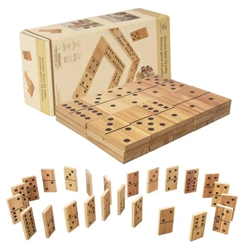 WOODENFUN 28pcs Große Domino Spielzeug Lernen Spiel Dominosteine für Kinder Erwachsene Montessori Kinderspielzeug aus Holz Brettspiel 15x7.5cm/pcs