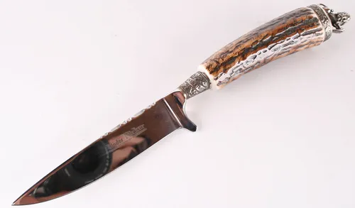 Produktbild Linder Trachtenmesser Zierrücken, rfr.pol, Hirschhorn, Löwenfigur S03 10 cm