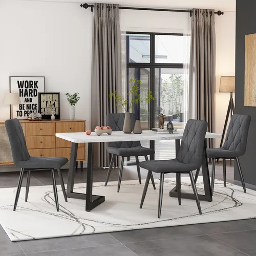 Flieks Sitzgruppe Essgruppe 5-tlg - Moderner Esstisch mit 4 Polsterstühlen in Grau - Diese elegante Essgruppe besteht aus einem stilvollen Esstisch und 4 bequemen Polsterstühlen. Ideal für gesellige Abende, bietet sie hohen Sitzkomfort und eine ansprechende Optik für Ihr Zuhause.