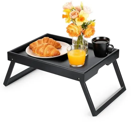 Bett Tisch Tablett Klappbar, Holz Frühstückstablett mit Klappbeinen,