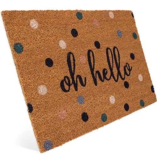 Entrando Fussmatte aus Kokos 40x60 cm - Punkte & Oh Hello - Robuste und rutschfeste Fussmatte für innen und außen, ideal für überdachte Haustüren. Saugstarke Fasern entfernen Schmutz effektiv und sorgen für Sauberkeit.