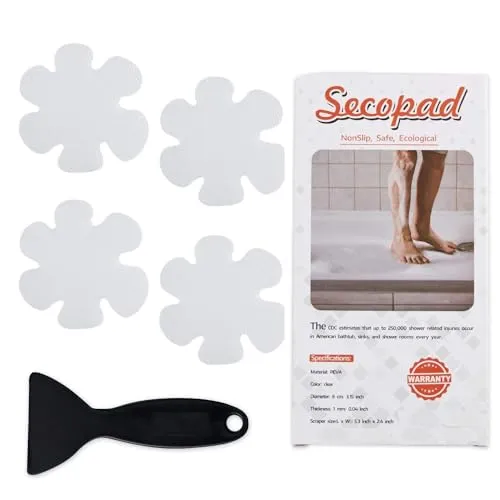 Secopad Anti-Rutsch Aufkleber 24 STK Sicherheitsstreifen für Badewanne, Klebende Sticker mit Premium Schaber für Badewanne, Dusche, Treppe (Farblos)