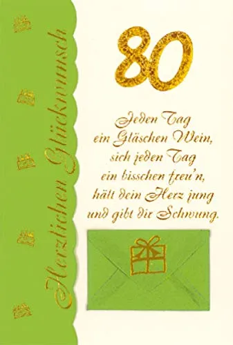 bsb 80. Geburtstagskarte für Frau & Mann - Grußkarte zum 80. Geburtstag mit liebevollem Spruch-Motiv und Umschlag, FSC-zertifiziert und ideal für emotionale Glückwünsche.