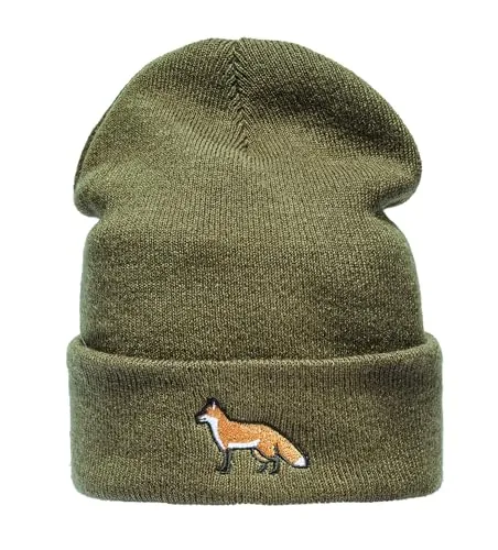 Baddery Strickmütze Herren & Damen : Fuchs - Jagdmütze Jäger Geschenke Jagd Zubehör - Beanie Männer Mütze Winter (Grün)