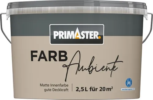 Primaster Farbambiente Wandfarbe matt trüffel 2,5 L - Hochwertige Wandfarbe in elegantem Braun, ideal für Innenräume. Mit matter Oberfläche sorgt sie für eine stilvolle Atmosphäre und einfache Anwendung.