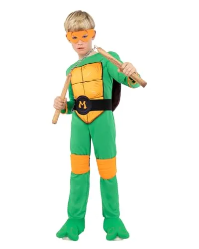 Funidelia Offizielles Michelangelo Teenage Mutant Ninja Turtles Kostüm für Jungen und Mädchen mit Overall, Panzer und Maske, Ninja Anzug Kinder, Karneval, Halloween und Partys – Größe 3-4 Jahre