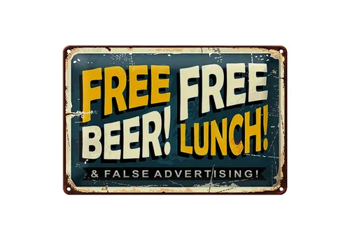 Roomando Metallschild Blechschild Bier 30x20cm Free beer lunch Retro