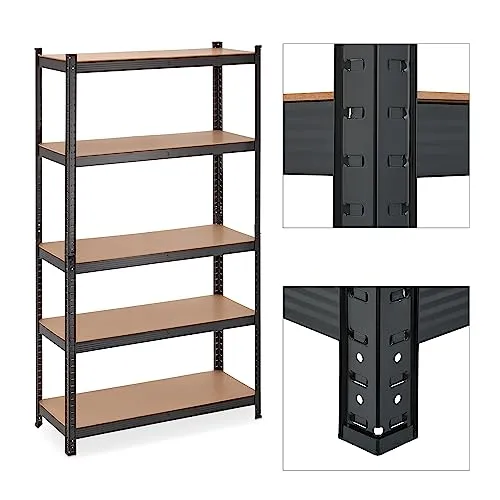 Schwerlastregal Metallregal 1250 kg - 5 Böden, Schwarz - Regalsysteme mit verstellbaren Böden für individuelle Lagerung, ideal für Werkstätten und Lager mit hoher Tragfähigkeit von 1250 kg.