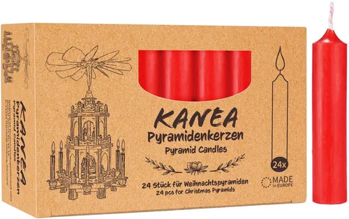 KANEA Adventskerze Pyramidenkerzen - Weihnachtskerzen für Pyramiden - Weihnachtspyramiden (Kerzen Set, 24-tlg., Christbaumkerzen 7 cm groß, 14 mm), Weihnachtspyramiden Baumkerzen aus Wachs