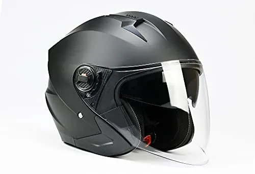 BNO Jet9 Jethelm Helm Motorradhelm mit Langvisier+ Sonnenvisier Matt Schwarz Größe (S-XL) (S)
