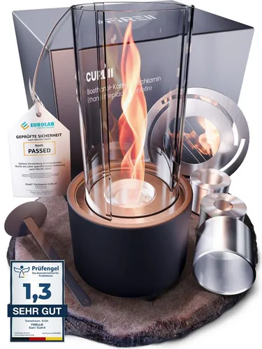 FIRELL CURL II Tischfeuer Ethanol Kamin – Stylish & Sicher - Der FIRELL CURL II ist ein innovativer Tischkamin mit patentierter Flammenwirbel-Technik. Ideal für Innen & Außen, sorgt er für eine gemütliche Atmosphäre mit bis zu 2 Stunden Brenndauer. Komplett-Set für sofortigen Einsatz!