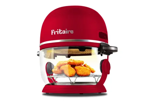 Fritaire Heißluft-Fritteuse 1300W - BPA-frei in Kirschrot - Die Fritaire Heißluft-Fritteuse bietet eine innovative selbstreinigende Glasschüssel und sechs Kochfunktionen für vielseitiges Kochen. Genießen Sie gesunde Gerichte ohne schädliche Chemikalien!