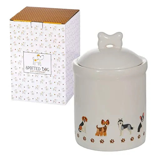 SPOTTED DOG GIFT COMPANY Vorratsdose Keramik, Keramikdose mit Deckel, Vorratsbehälter, Aufbewahrungsdose mit Hundemotiv, Küche Hunde Deko Küchenzubehör und Geschenk für Hundebesitzer