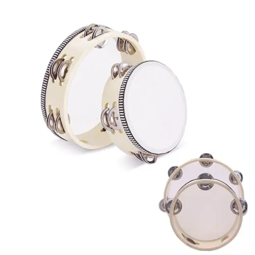 Stücke (6 Zoll und 8 Zoll) Handtrommeln für Kinder, Handheld Tamburin, Holz Tambourin, Tamburine mit Glöckchen, Hölzerne einreihige Handtrommel für Kinder, Tanz und Gesangsbegleitung 2