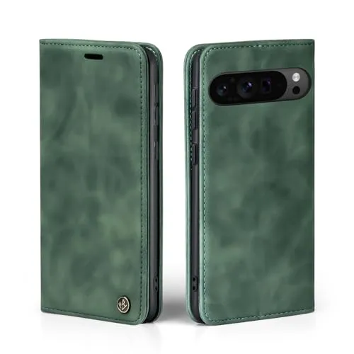 LBH Handyhülle für Google Pixel 9 Pro XL in Grün mit Karten- und Geldfach Smartphone Hülle mit Standfunktion Flip Case Schutzhülle Magnetverschluss Vintage