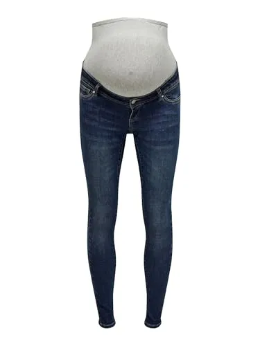 ONLY MATERNITY Umstandsjeans OLMWAUW MID SK DNM BJ5 NOOS – Modische Jeans für Schwangere - Jeans für werdende Mütter in Dark Blue Denim, aus elastischem Material für optimalen Tragekomfort und eine perfekte Passform.