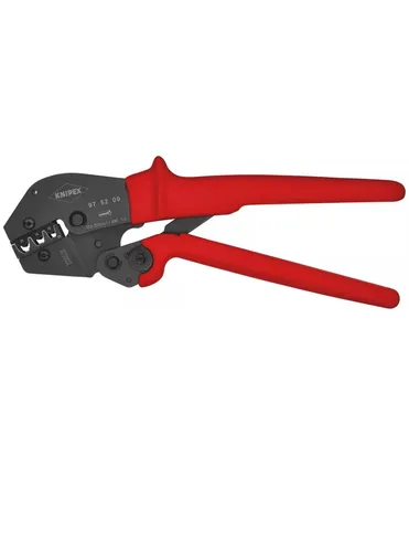 KNIPEX Crimpzange 250 mm mit Zweihandbedienung - Crimpzange für lötfreie elektrische Verbindungen, reduziert Handkraft um 30 % und bietet gleichbleibend hohe Crimpqualität durch Präzisionseinsätze.