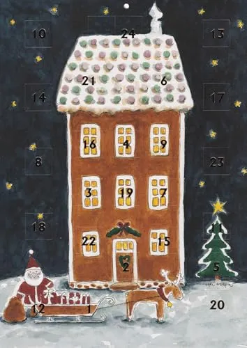 chemstickattack Nostalgischer Adventskalender A4 Christmas House aus Karton zum aufhängen