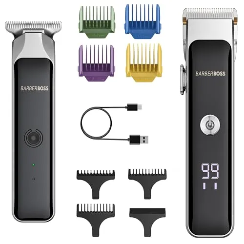 BarberBoss Gesichtshaarschneider für Männer, Doppel-Bartschneider, wiederaufladbarer Haarschneider, Pflegewerkzeug mit Keramikklinge und Längenwahl, Stromversorgung über USB mit LED-Leuchtanzeigen