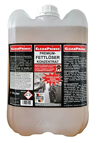 CleanPrince Premium Fettlöser Konzentrat 10 Liter - Effektiver Fettlöser für die professionelle Reinigung in Gastronomie und Industrie. Entfernt hartnäckige Fettfilme und Ölverschmutzungen mühelos und sorgt für hygienische Sauberkeit.