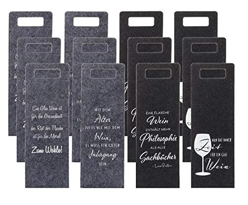 Flaschentüten für Wein aus Filz mit Spruch 41 x 14,5 cm Geschenktasche (12 Stück)