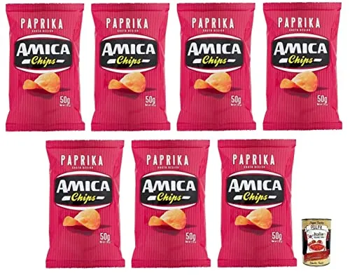 7x Amica Chips Patatine Paprika,Kartoffelchips mit Paprika Geschmack,Salziger Snack Glutenfrei 50g-Beutel + Italian Gourmet Polpa di Pomodoro 400g Dose