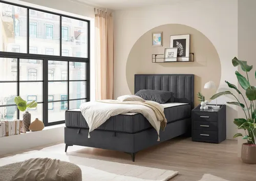 ED EXCITING DESIGN Boxbett Monroe inkl. Bettkasten, erhältlich in den Breiten 120cm & 140cm, Duo-Matratze - feste Seite mit Kokosmatte