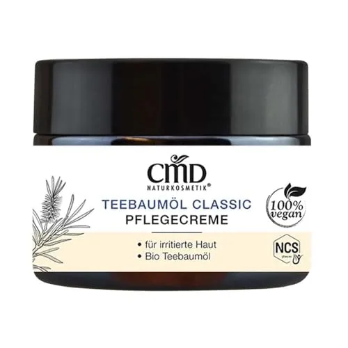 CMD Naturkosmetik Teebaumöl Classic Pflegecreme 50 ml - Akne & Unreine Haut, ideal für unreine und irritierte Haut, mineralölfrei und parabenfrei für eine sanfte Pflege.