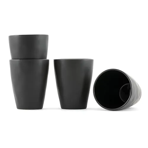 Hanseküche Espressotassen Set aus Steingut – Hochwertiges 4er Set, handgefertigt & dickwandig, Steingut Espresso Tassen mit Unterassen (Schwarz, 120 ml)