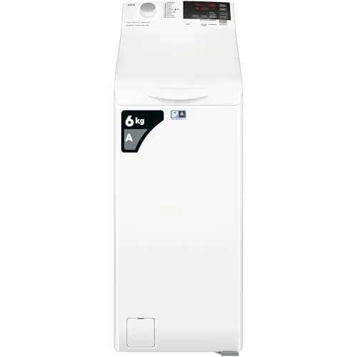 AEG 6000 Waschmaschine mit Toplader, 6 kg, A, Klasse A, Prosense-Technologie, LCD-Display mit Touch-Steuerung, Drehzahl 1151, 599 x 397 x 903 mm, Weiß
