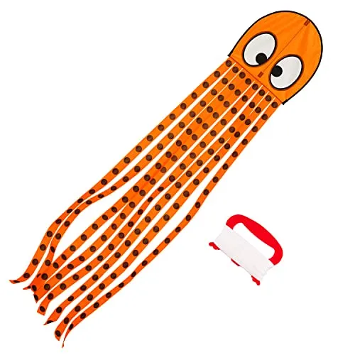 Wolkenstürmer® Olli Octopus (rot) Kinderdrachen - Krake Flugddrachen inkl. Handgriff mit 40 m Polyesterleine - 1-Leiner Oktopus Kite ab 3 Jahren