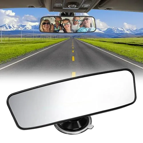 WEFHEF 1 Stück 200x60mm Auto Fahrlehrer Spiegel Rückspiegel Innen Auto Panorama Innenspiegel Weitwinkel 360° Drehbarer Autospiegel mit Starker Saugnapf für SUV, CRV, Vans, Trucks