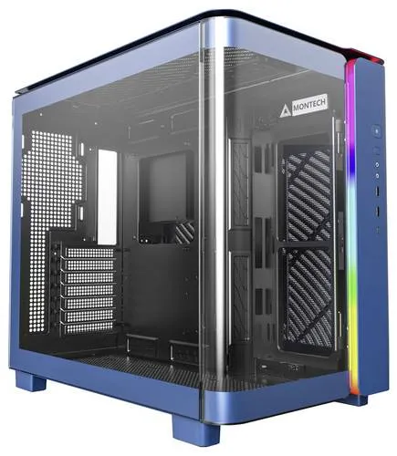 KING 95 Tower-Gehäuse blau mit Tempered Glass - PC-Gehäuse für ATX-Formfaktoren, bietet 5x 2,5 Zoll Einbauschächte und 7 Full-Size-Slots für optimale Erweiterbarkeit und modernes Design.