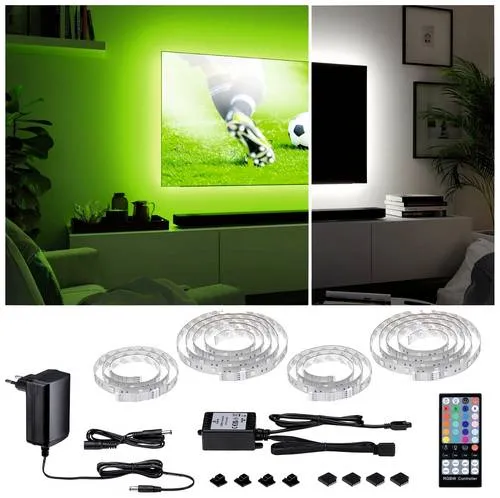Paulmann 78876 LED-Streifen-Basisset 4.3m RGBW - LED-Lampen für spektakuläre Lichteffekte im Wohnraum, ideal für 65 Zoll TVs mit einfacher Farbwahl und werkzeugloser Montage.